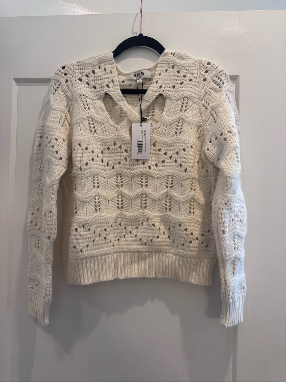 Sea Cole Cable Knit Cut Out V-Neck Sweater, small, NWT